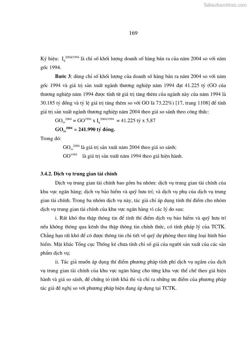 Luận án tiến sĩ kinh tế Phương pháp luận tính chỉ tiêu giá trị sản xuất các ngành sản phẩm theo giá so sánh - 30 Trang 175