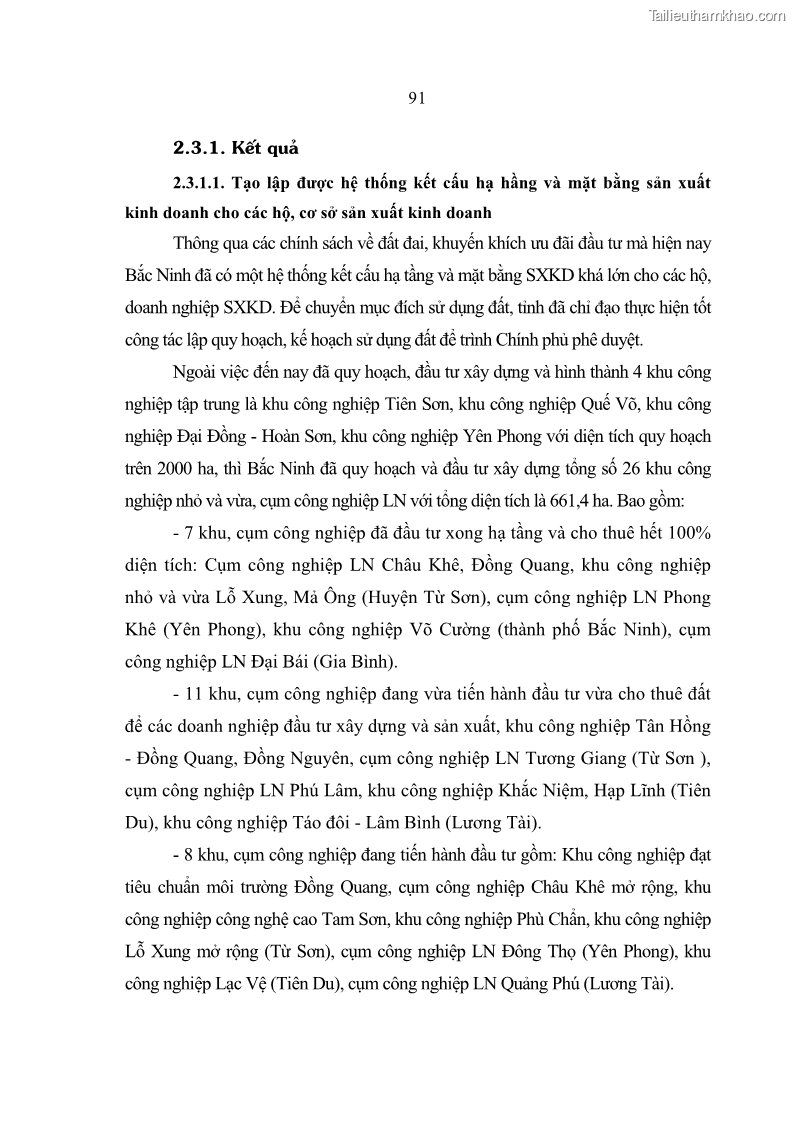Luận án tiến sĩ kinh tế Quá trình hoàn thiện các chính sách thúc đẩy phát triển làng nghề ở tỉnh Bắc Ninh giai đoạn từ 1997 đến 2003 - thực trạng, kinh nghiệm và giải pháp - 16 Trang 91
