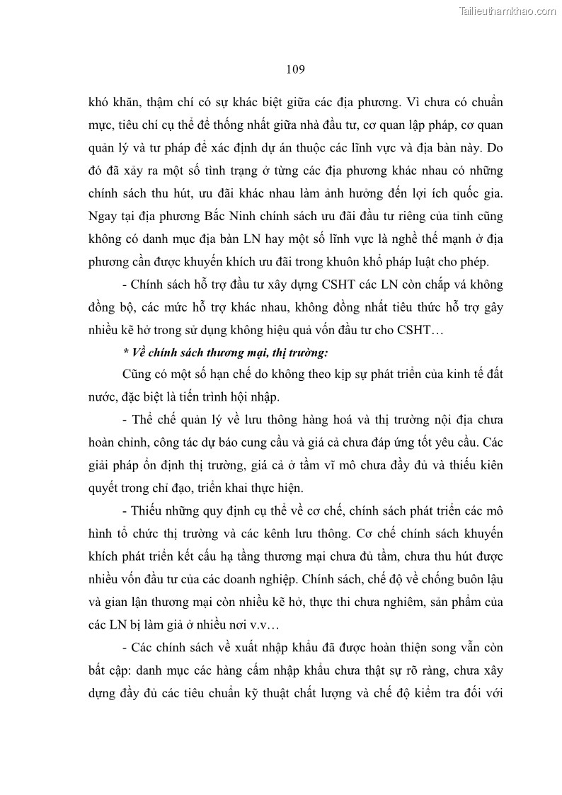 Luận án tiến sĩ kinh tế Quá trình hoàn thiện các chính sách thúc đẩy phát triển làng nghề ở tỉnh Bắc Ninh giai đoạn từ 1997 đến 2003 - thực trạng, kinh nghiệm và giải pháp - 19 Trang 109