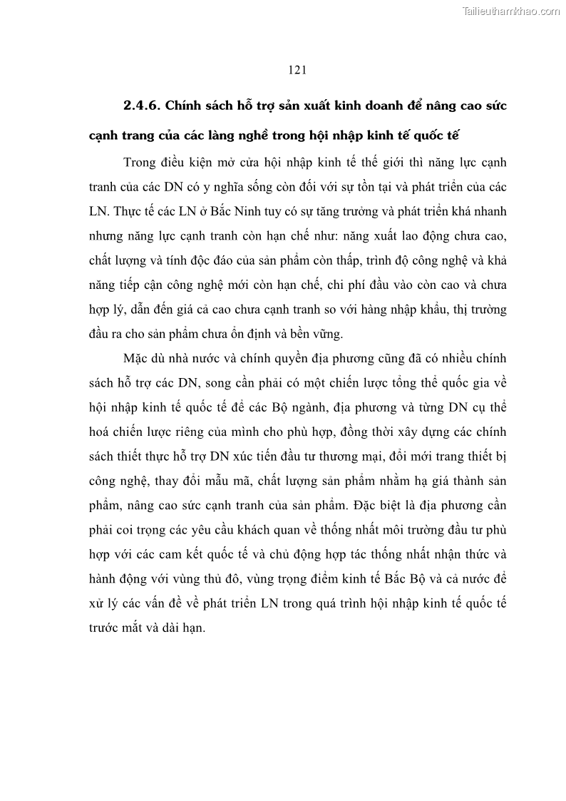 Luận án tiến sĩ kinh tế Quá trình hoàn thiện các chính sách thúc đẩy phát triển làng nghề ở tỉnh Bắc Ninh giai đoạn từ 1997 đến 2003 - thực trạng, kinh nghiệm và giải pháp - 21 Trang 121