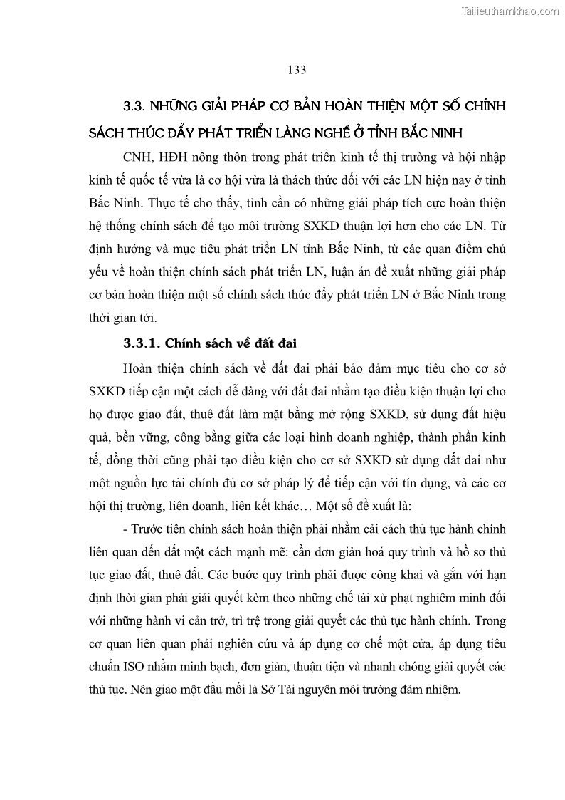 Luận án tiến sĩ kinh tế Quá trình hoàn thiện các chính sách thúc đẩy phát triển làng nghề ở tỉnh Bắc Ninh giai đoạn từ 1997 đến 2003 - thực trạng, kinh nghiệm và giải pháp - 23 Trang 133