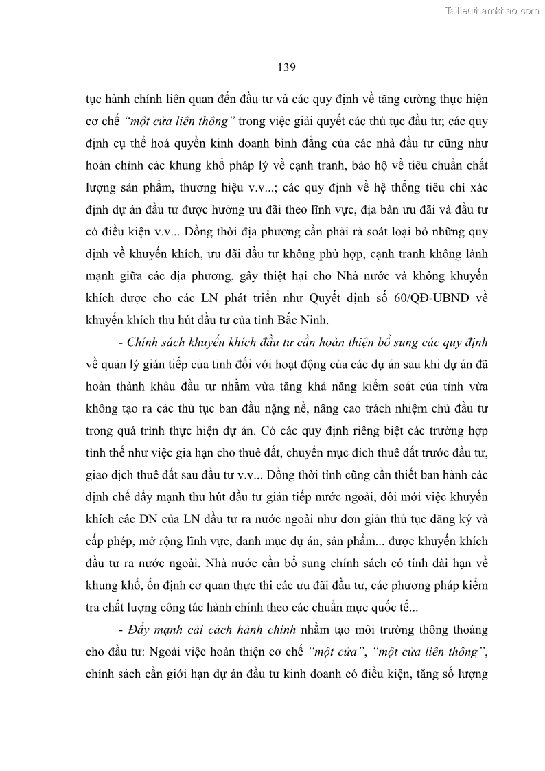 Luận án tiến sĩ kinh tế Quá trình hoàn thiện các chính sách thúc đẩy phát triển làng nghề ở tỉnh Bắc Ninh giai đoạn từ 1997 đến 2003 - thực trạng, kinh nghiệm và giải pháp - 24 Trang 139