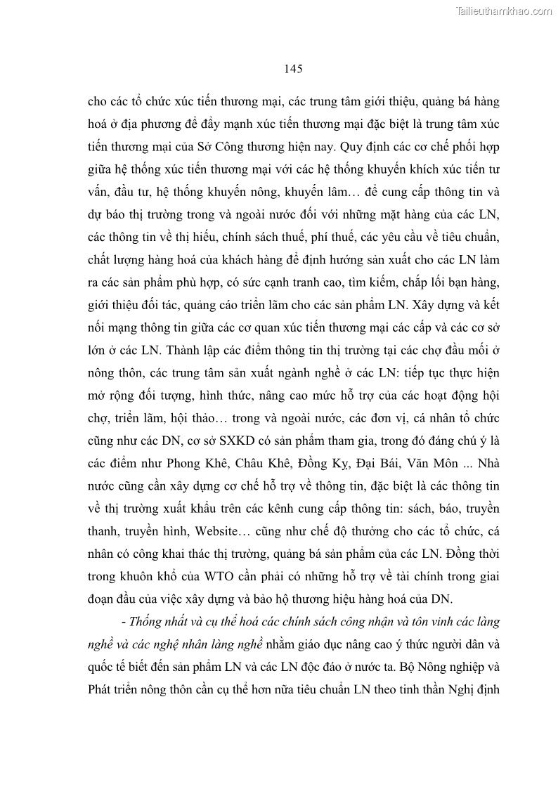 Luận án tiến sĩ kinh tế Quá trình hoàn thiện các chính sách thúc đẩy phát triển làng nghề ở tỉnh Bắc Ninh giai đoạn từ 1997 đến 2003 - thực trạng, kinh nghiệm và giải pháp - 25 Trang 145