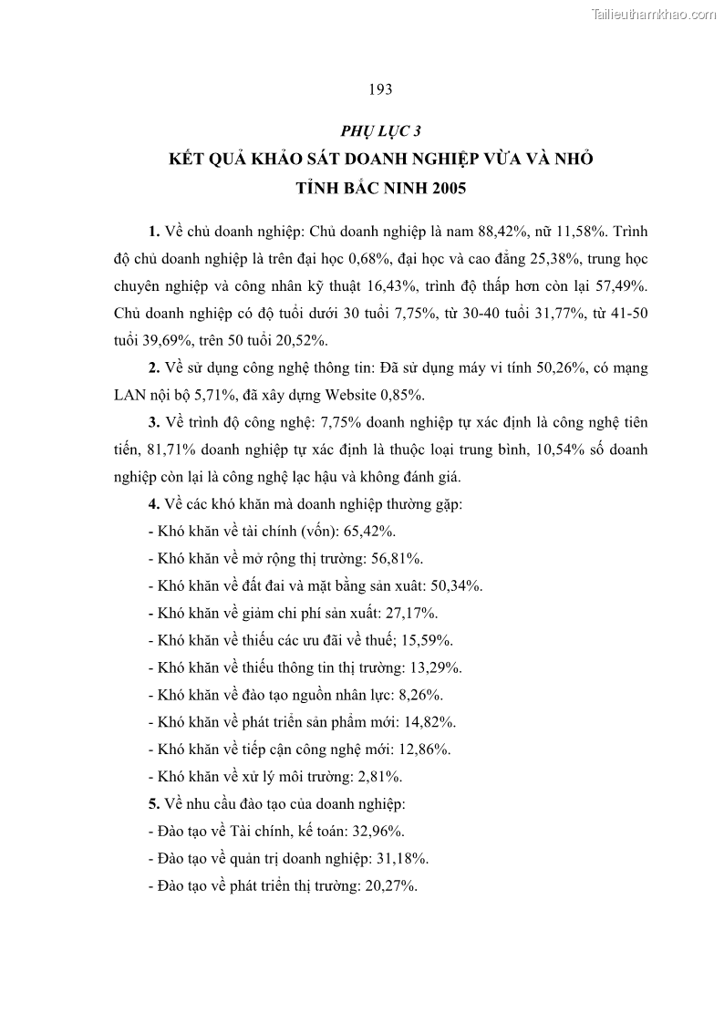 Luận án tiến sĩ kinh tế Quá trình hoàn thiện các chính sách thúc đẩy phát triển làng nghề ở tỉnh Bắc Ninh giai đoạn từ 1997 đến 2003 - thực trạng, kinh nghiệm và giải pháp - 33 Trang 193