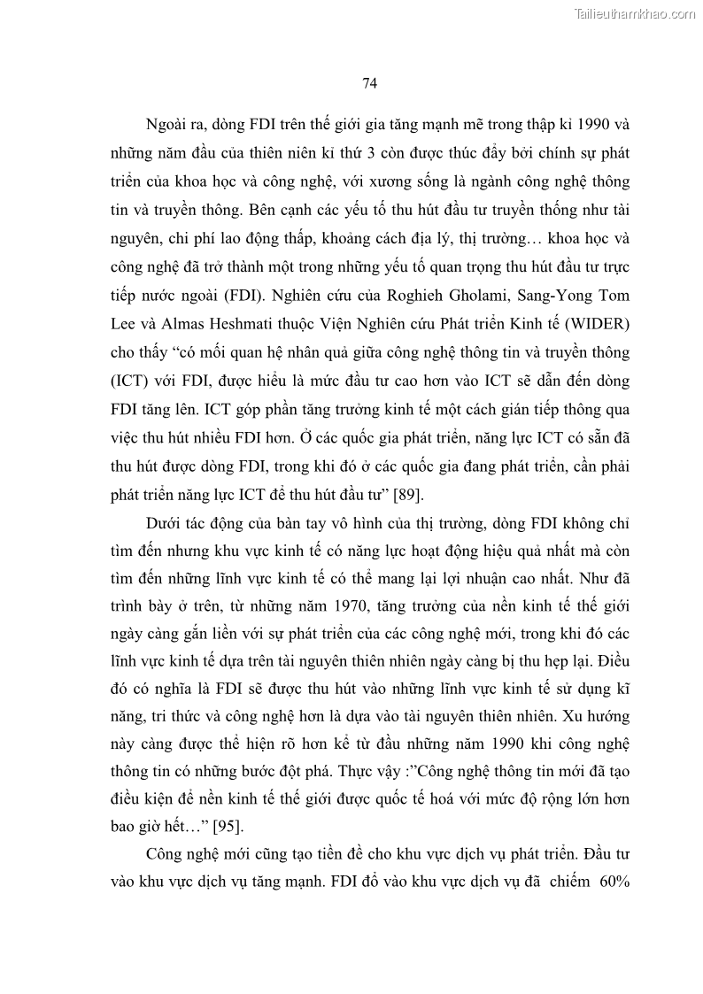 Luận án Tiến sĩ Kinh tế Tác động của toàn cầu hóa kinh tế đối với dòng vốn đầu tư trực tiếp nước ngoài vào Việt Nam - 13 Trang 73