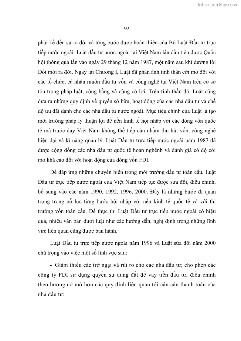 Luận án Tiến sĩ Kinh tế Tác động của toàn cầu hóa kinh tế đối với dòng vốn đầu tư trực tiếp nước ngoài vào Việt Nam - 16 Trang 91