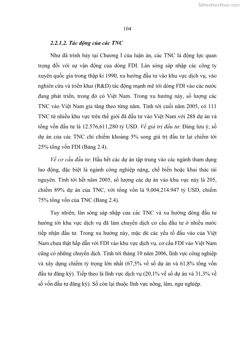 Luận án Tiến sĩ Kinh tế Tác động của toàn cầu hóa kinh tế đối với dòng vốn đầu tư trực tiếp nước ngoài vào Việt Nam - 18 Trang 103