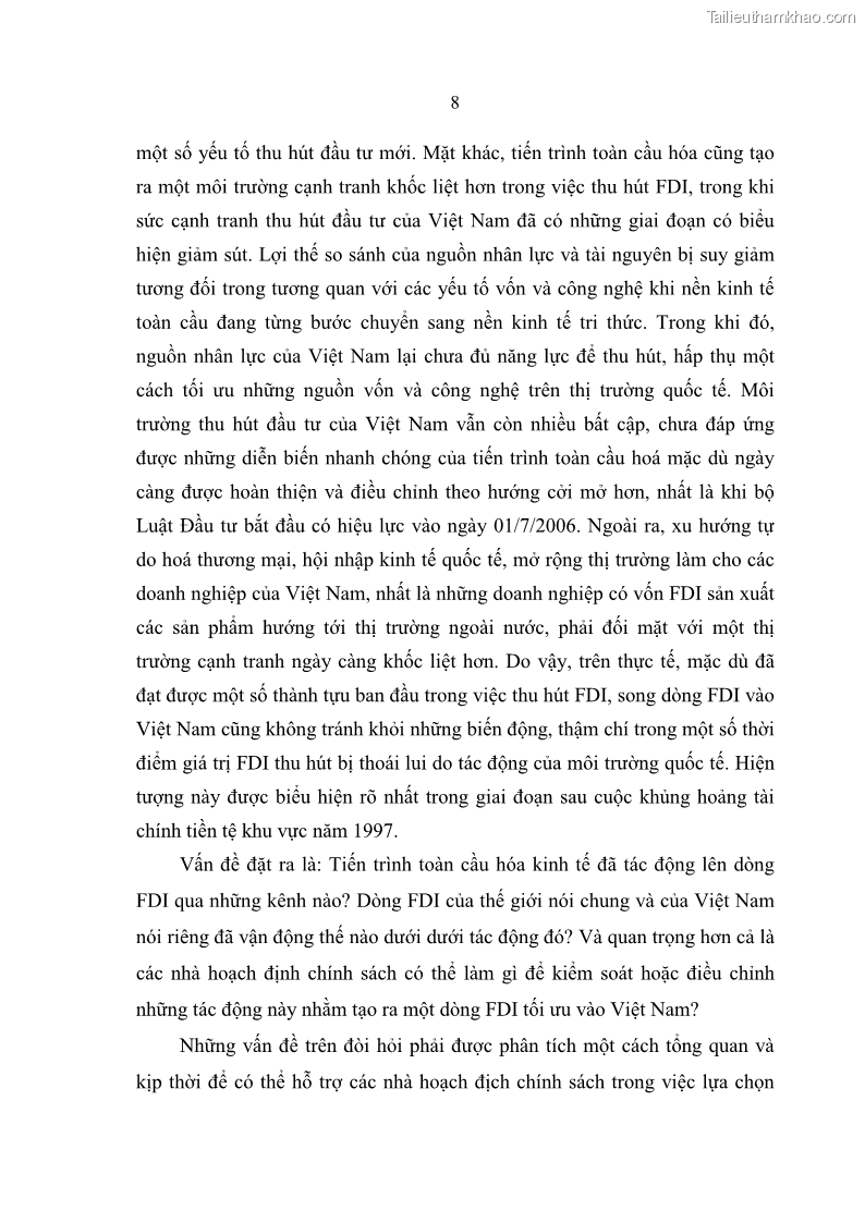 Luận án Tiến sĩ Kinh tế Tác động của toàn cầu hóa kinh tế đối với dòng vốn đầu tư trực tiếp nước ngoài vào Việt Nam - 2 Trang 7