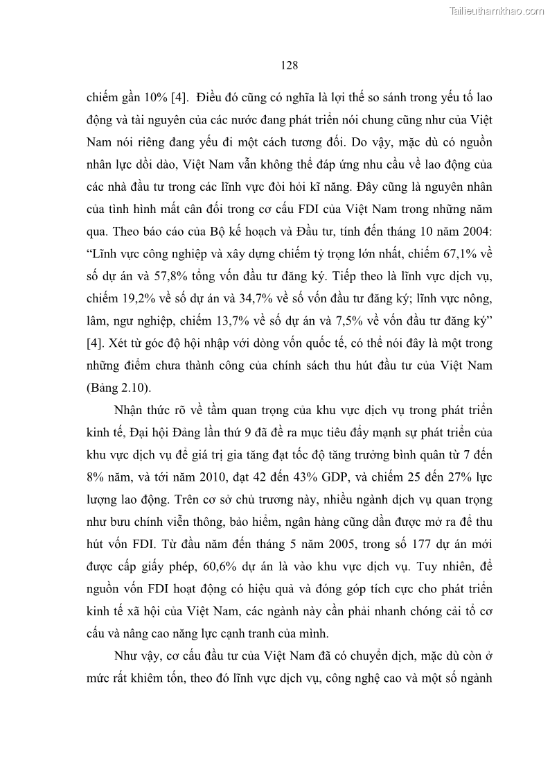 Luận án Tiến sĩ Kinh tế Tác động của toàn cầu hóa kinh tế đối với dòng vốn đầu tư trực tiếp nước ngoài vào Việt Nam - 22 Trang 127