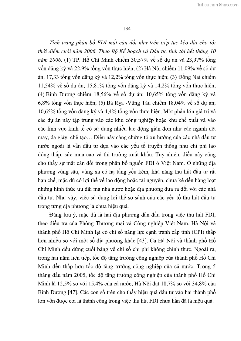 Luận án Tiến sĩ Kinh tế Tác động của toàn cầu hóa kinh tế đối với dòng vốn đầu tư trực tiếp nước ngoài vào Việt Nam - 23 Trang 133