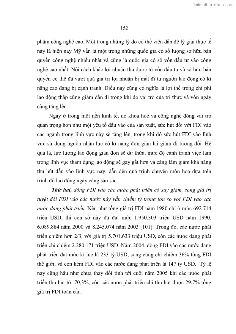 Luận án Tiến sĩ Kinh tế Tác động của toàn cầu hóa kinh tế đối với dòng vốn đầu tư trực tiếp nước ngoài vào Việt Nam - 26 Trang 151