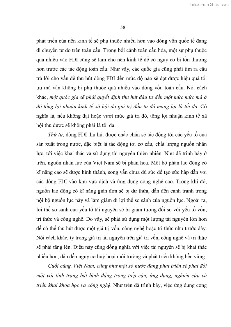 Luận án Tiến sĩ Kinh tế Tác động của toàn cầu hóa kinh tế đối với dòng vốn đầu tư trực tiếp nước ngoài vào Việt Nam - 27 Trang 157