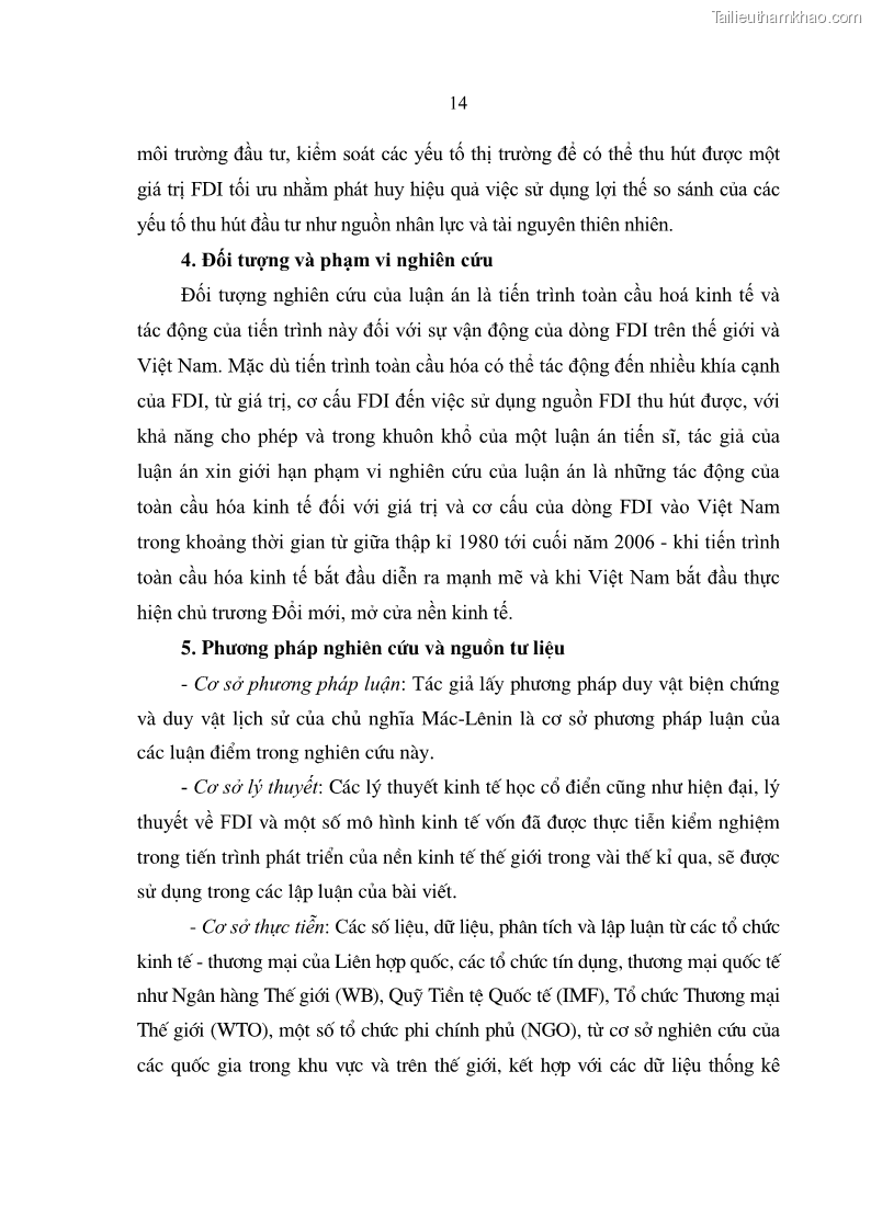 Luận án Tiến sĩ Kinh tế Tác động của toàn cầu hóa kinh tế đối với dòng vốn đầu tư trực tiếp nước ngoài vào Việt Nam - 3 Trang 13