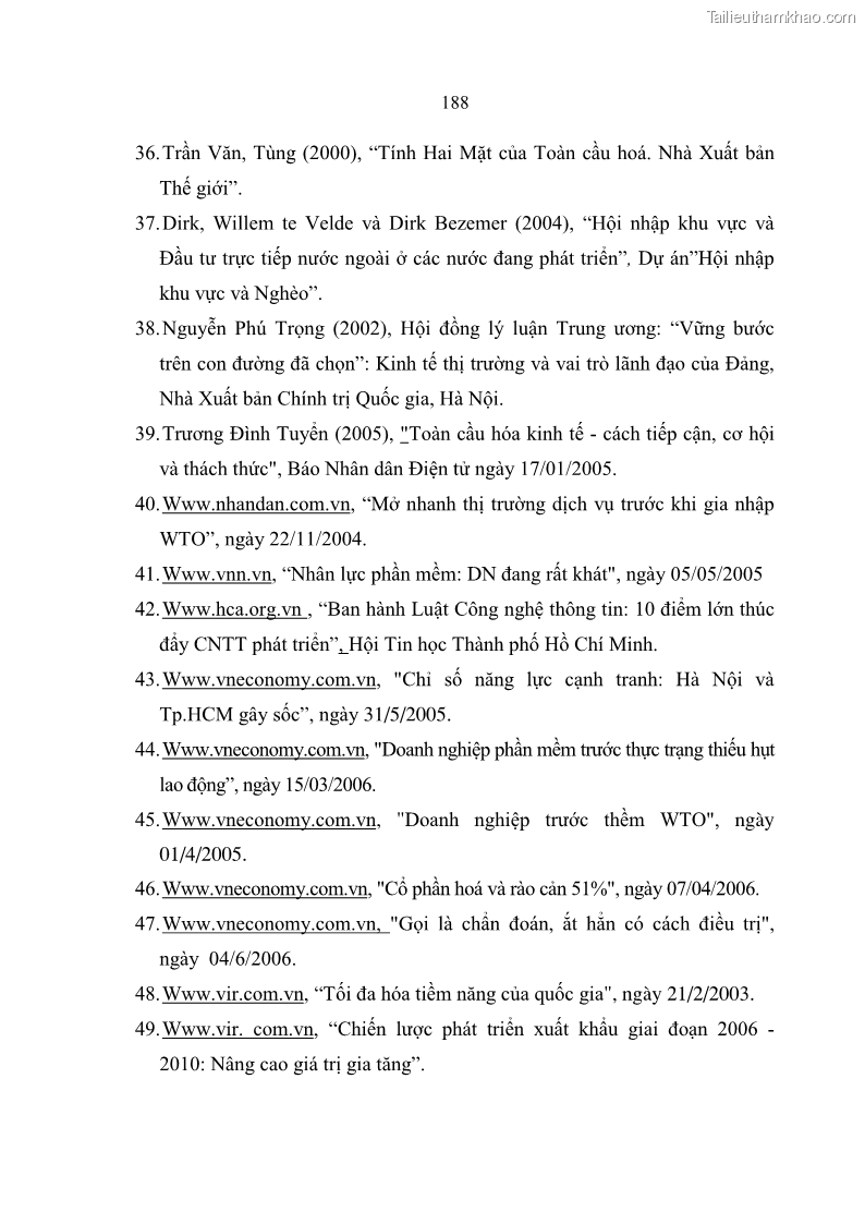 Luận án Tiến sĩ Kinh tế Tác động của toàn cầu hóa kinh tế đối với dòng vốn đầu tư trực tiếp nước ngoài vào Việt Nam - 32 Trang 187