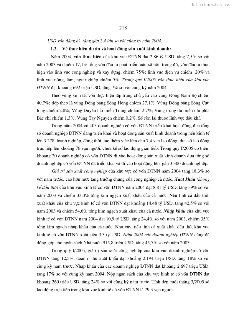 Luận án Tiến sĩ Kinh tế Tác động của toàn cầu hóa kinh tế đối với dòng vốn đầu tư trực tiếp nước ngoài vào Việt Nam - 37 Trang 217