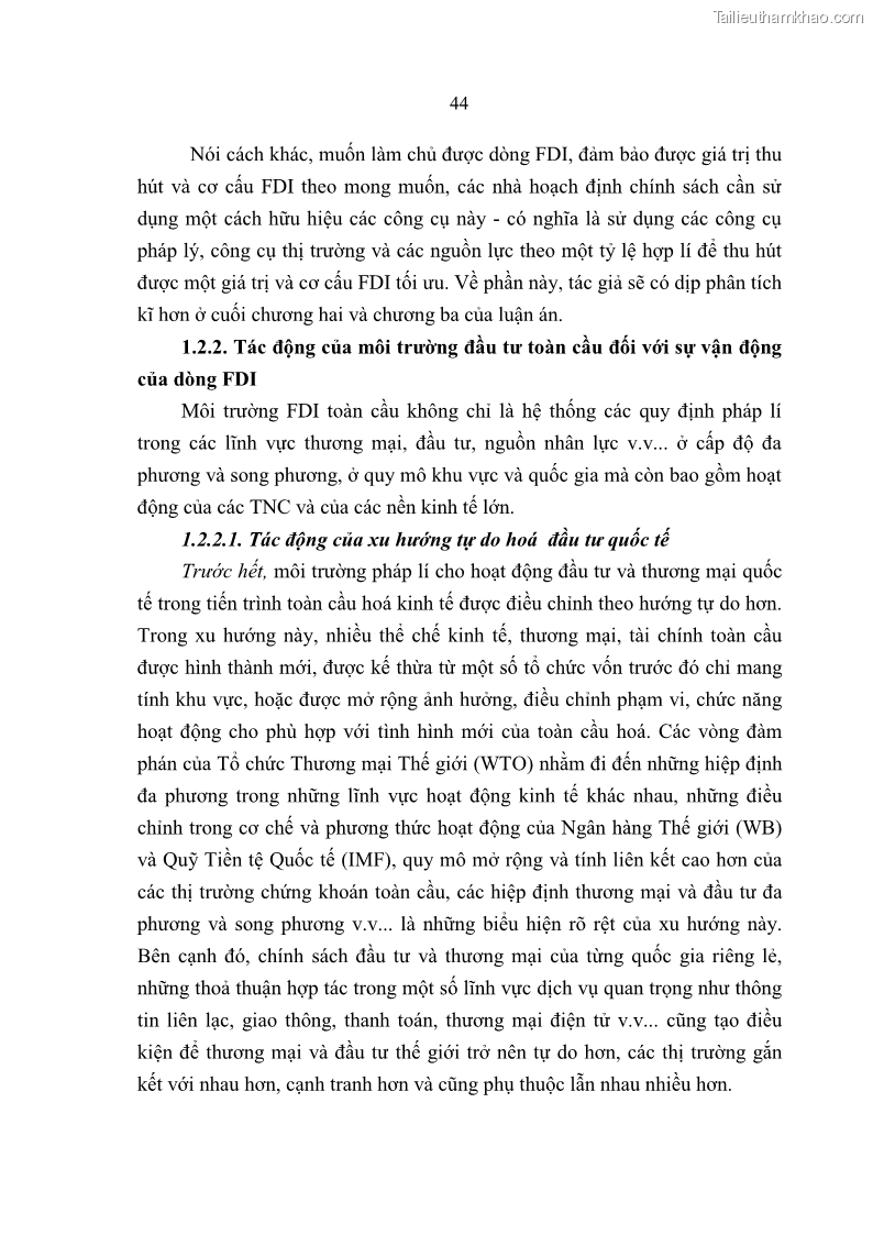 Luận án Tiến sĩ Kinh tế Tác động của toàn cầu hóa kinh tế đối với dòng vốn đầu tư trực tiếp nước ngoài vào Việt Nam - 8 Trang 43