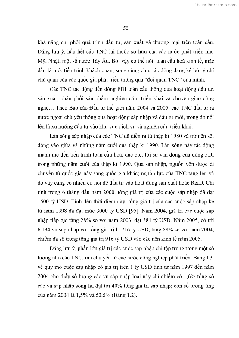 Luận án Tiến sĩ Kinh tế Tác động của toàn cầu hóa kinh tế đối với dòng vốn đầu tư trực tiếp nước ngoài vào Việt Nam - 9 Trang 49