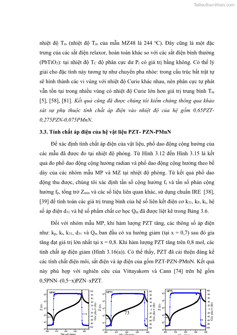 Luận án tiến sĩ vật lý Nghiên cứu chế tạo và các tính chất vật lý của hệ gốm đa thành phần trên cơ sở PZT và các vật liệu sắt điện chuyển pha nhòe - 16 Trang 91