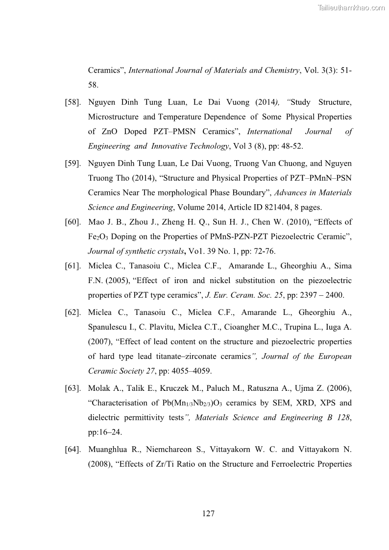 Luận án tiến sĩ vật lý Nghiên cứu chế tạo và các tính chất vật lý của hệ gốm đa thành phần trên cơ sở PZT và các vật liệu sắt điện chuyển pha nhòe - 25 Trang 145