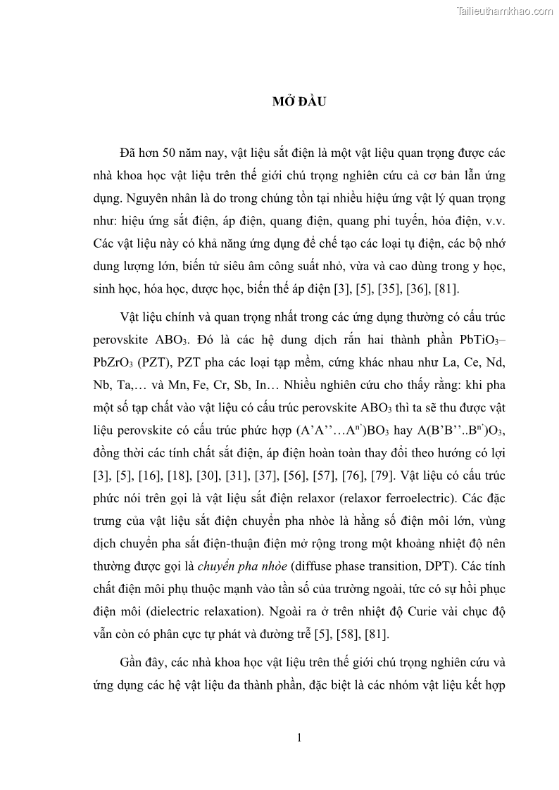 Luận án tiến sĩ vật lý Nghiên cứu chế tạo và các tính chất vật lý của hệ gốm đa thành phần trên cơ sở PZT và các vật liệu sắt điện chuyển pha nhòe - 4 Trang 19