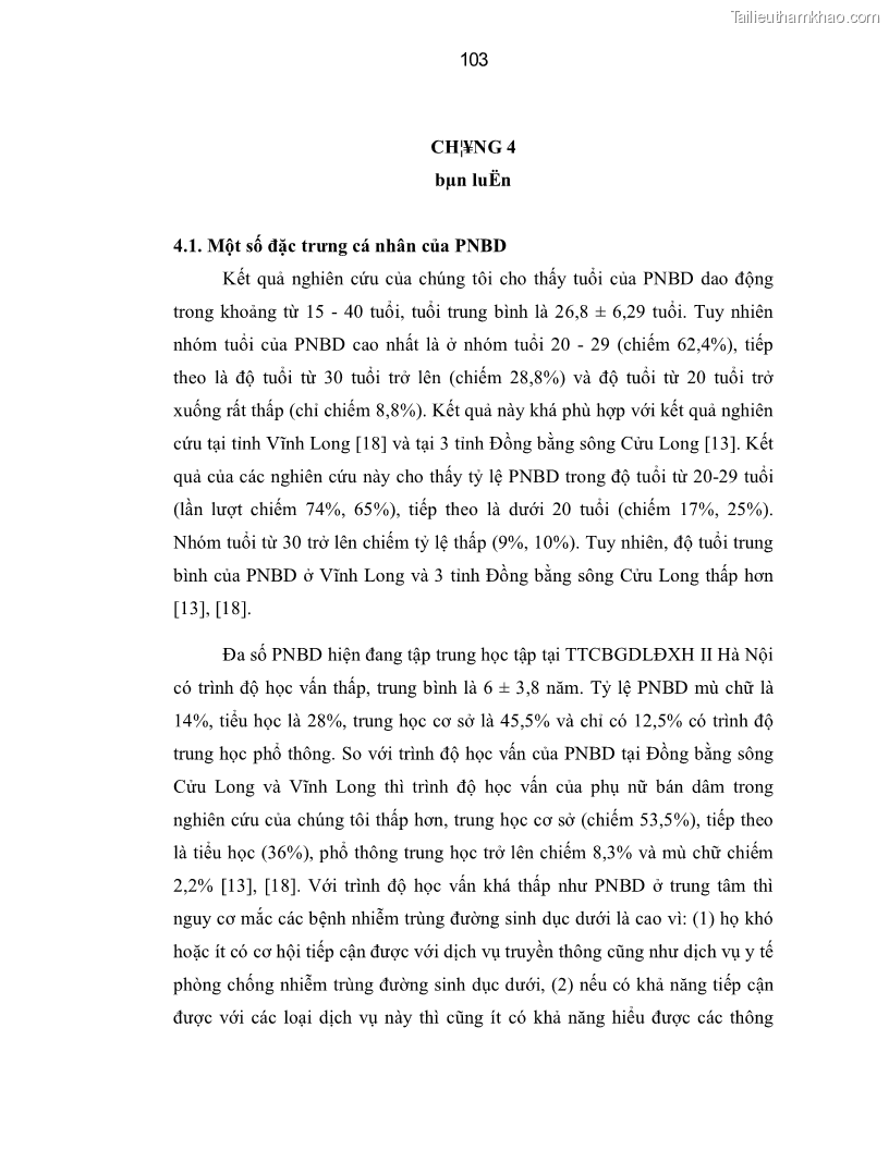 Luận án tiến sĩ y học Thực trạng mắc các bệnh nhiễm trùng đường sinh dục dưới ở phụ nữ bán dâm tại Trung tâm Chữa bệnh-Giáo dục-Lao động Xã hội số II Hà Nội và đánh giá hiệu quả can thiệp - 18 Trang 103