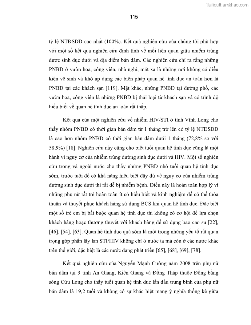 Luận án tiến sĩ y học Thực trạng mắc các bệnh nhiễm trùng đường sinh dục dưới ở phụ nữ bán dâm tại Trung tâm Chữa bệnh-Giáo dục-Lao động Xã hội số II Hà Nội và đánh giá hiệu quả can thiệp - 20 Trang 115