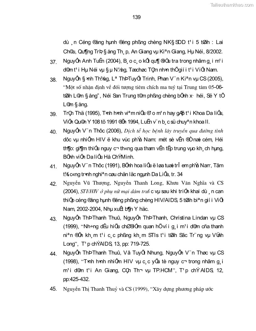 Luận án tiến sĩ y học Thực trạng mắc các bệnh nhiễm trùng đường sinh dục dưới ở phụ nữ bán dâm tại Trung tâm Chữa bệnh-Giáo dục-Lao động Xã hội số II Hà Nội và đánh giá hiệu quả can thiệp - 24 Trang 139