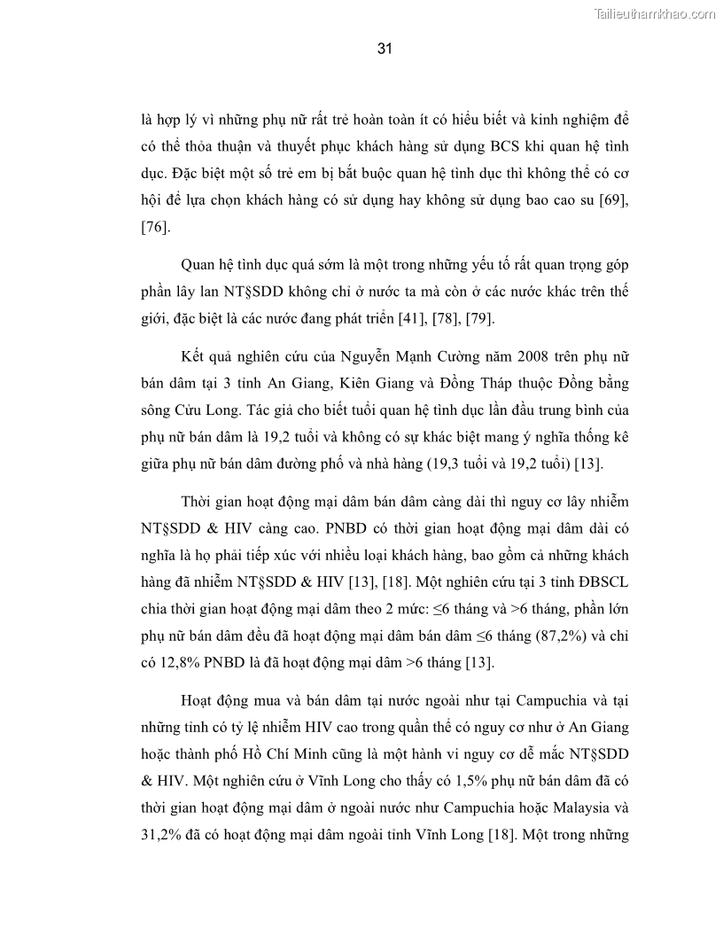 Luận án tiến sĩ y học Thực trạng mắc các bệnh nhiễm trùng đường sinh dục dưới ở phụ nữ bán dâm tại Trung tâm Chữa bệnh-Giáo dục-Lao động Xã hội số II Hà Nội và đánh giá hiệu quả can thiệp - 6 Trang 31