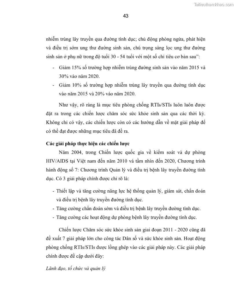 Luận án tiến sĩ y học Thực trạng mắc các bệnh nhiễm trùng đường sinh dục dưới ở phụ nữ bán dâm tại Trung tâm Chữa bệnh-Giáo dục-Lao động Xã hội số II Hà Nội và đánh giá hiệu quả can thiệp - 8 Trang 43