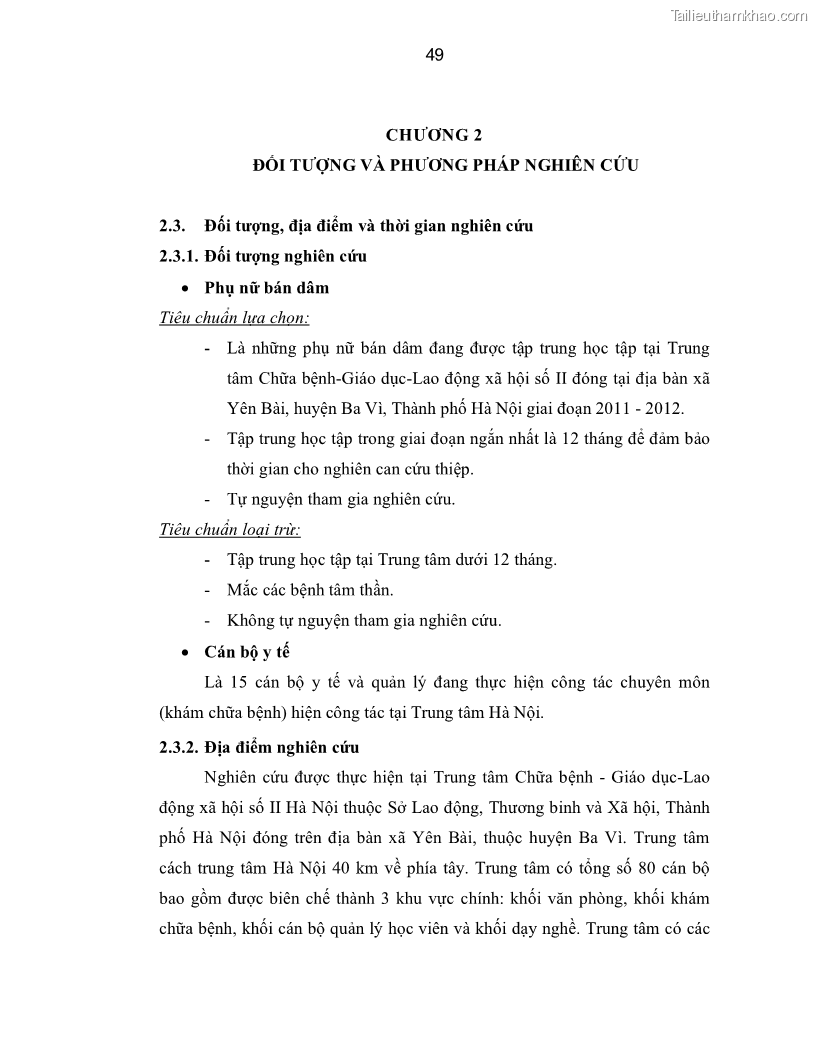 Luận án tiến sĩ y học Thực trạng mắc các bệnh nhiễm trùng đường sinh dục dưới ở phụ nữ bán dâm tại Trung tâm Chữa bệnh-Giáo dục-Lao động Xã hội số II Hà Nội và đánh giá hiệu quả can thiệp - 9 Trang 49
