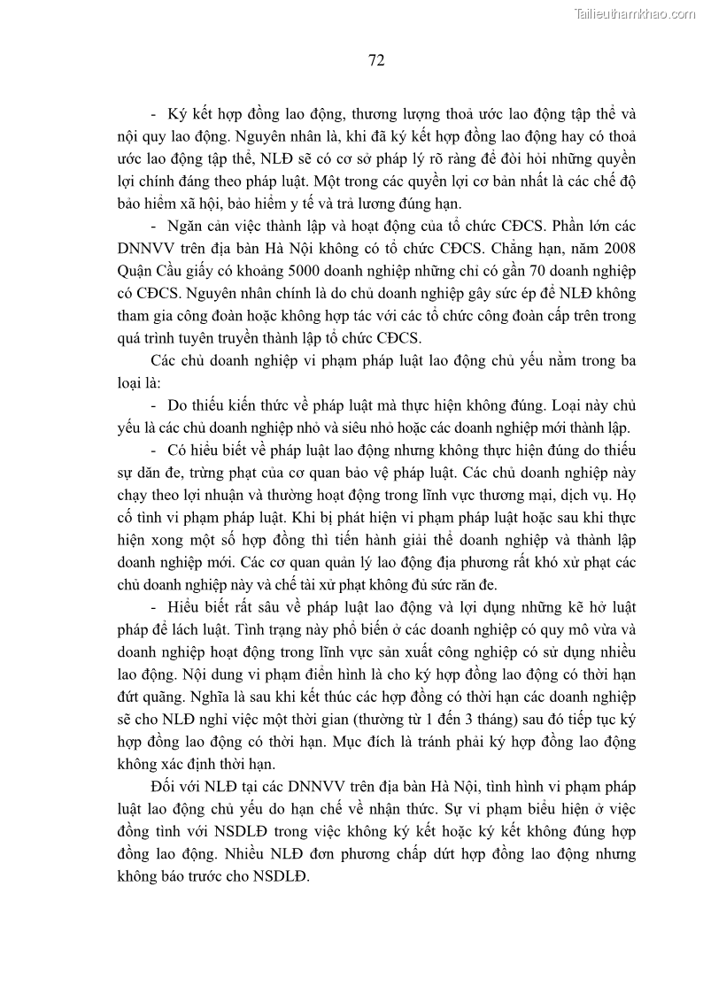 Luận án tiến sĩ kinh tế Tạo lập và thúc đẩy quan hệ lao động lành mạnh tại các doanh nghiệp nhỏ và vừa trên địa bàn Hà Nội - 14 Trang 79