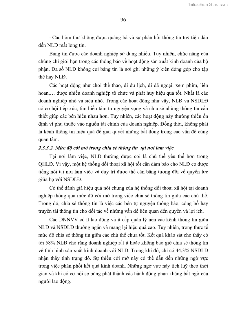 Luận án tiến sĩ kinh tế Tạo lập và thúc đẩy quan hệ lao động lành mạnh tại các doanh nghiệp nhỏ và vừa trên địa bàn Hà Nội - 18 Trang 103