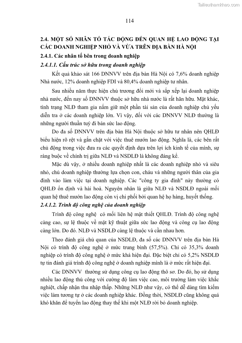Luận án tiến sĩ kinh tế Tạo lập và thúc đẩy quan hệ lao động lành mạnh tại các doanh nghiệp nhỏ và vừa trên địa bàn Hà Nội - 21 Trang 121