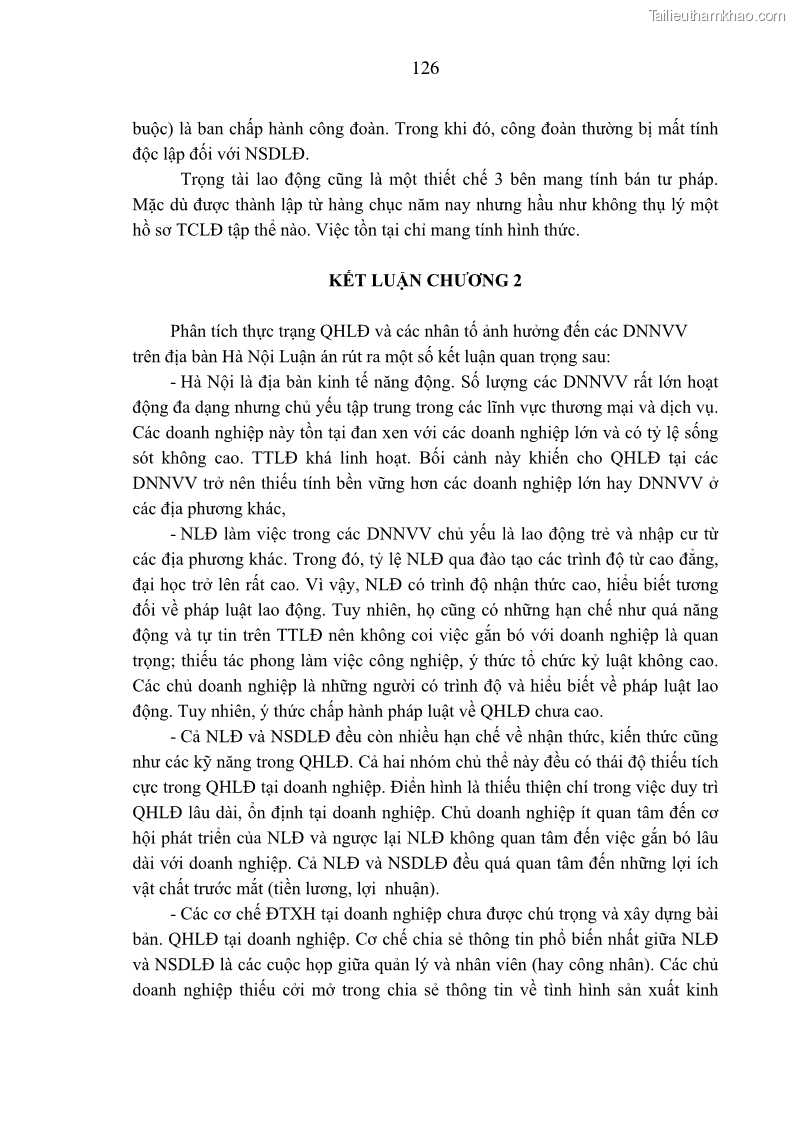 Luận án tiến sĩ kinh tế Tạo lập và thúc đẩy quan hệ lao động lành mạnh tại các doanh nghiệp nhỏ và vừa trên địa bàn Hà Nội - 23 Trang 133