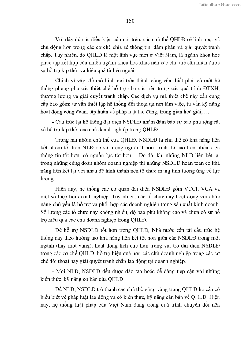 Luận án tiến sĩ kinh tế Tạo lập và thúc đẩy quan hệ lao động lành mạnh tại các doanh nghiệp nhỏ và vừa trên địa bàn Hà Nội - 27 Trang 157