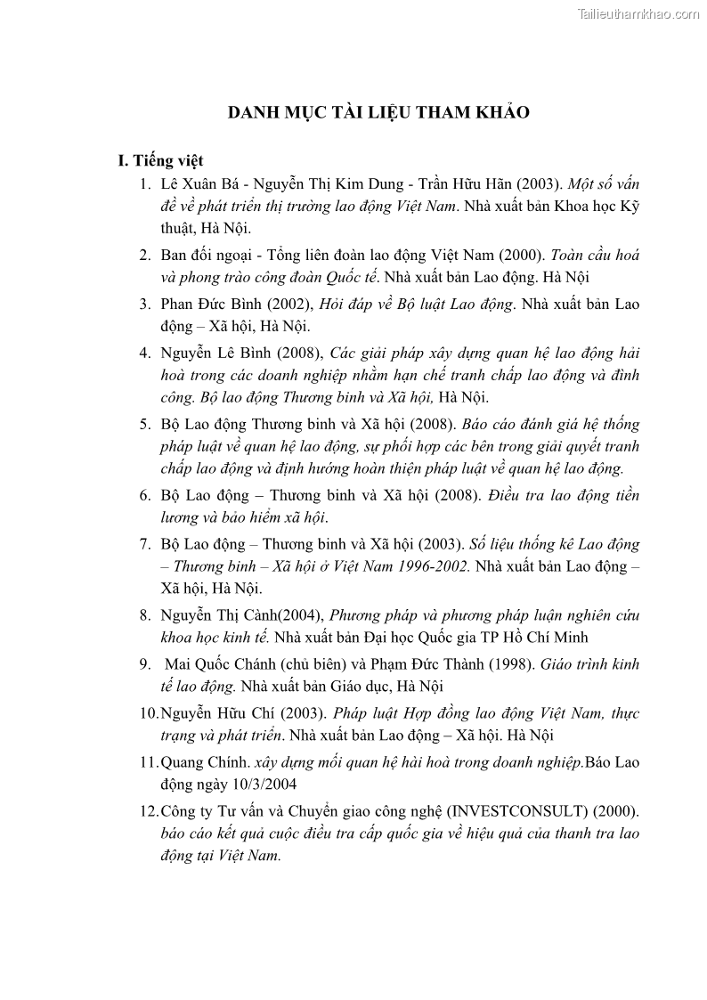 Luận án tiến sĩ kinh tế Tạo lập và thúc đẩy quan hệ lao động lành mạnh tại các doanh nghiệp nhỏ và vừa trên địa bàn Hà Nội - 34 Trang 199