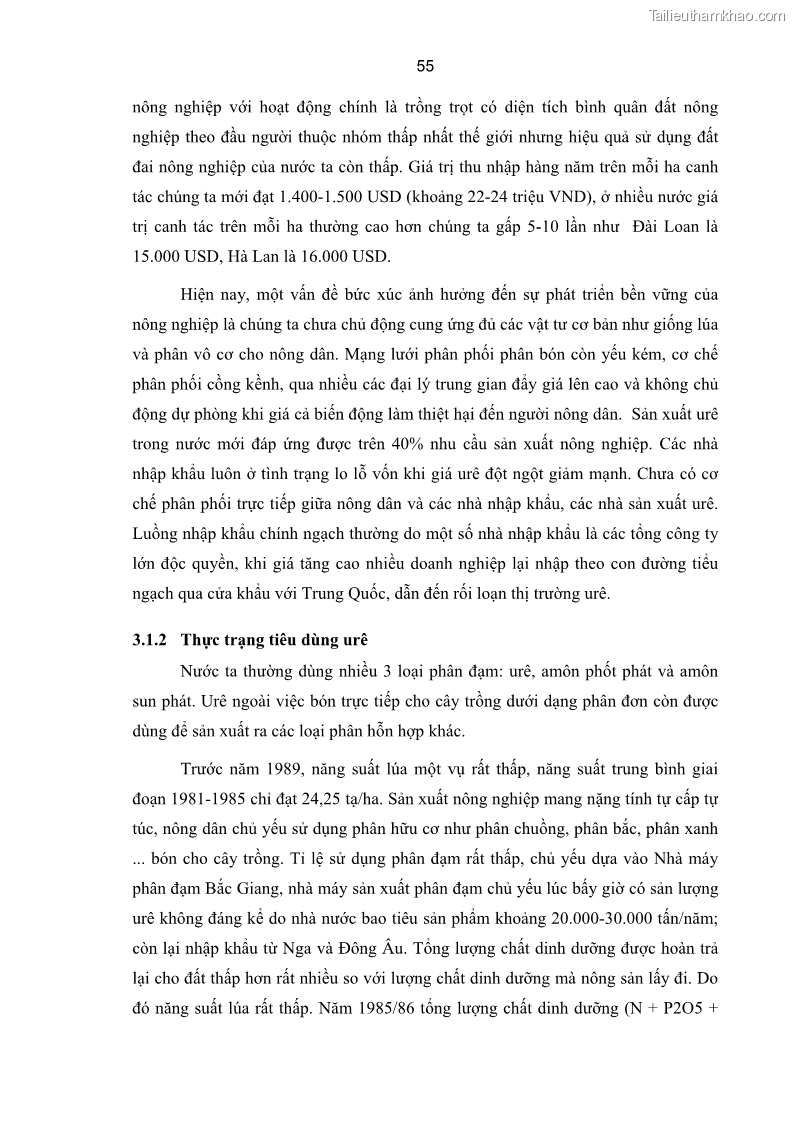 Luận án tiến sĩ kinh tế Xác định hàm cầu nhập khẩu vật tư nông nghiệp của Việt Nam trong thời kỳ đổi mới lấy ví dụ phân bón Urê - 11 Trang 61