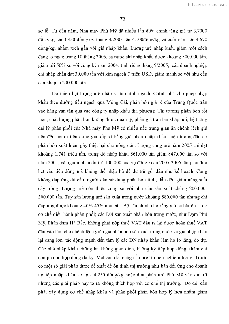 Luận án tiến sĩ kinh tế Xác định hàm cầu nhập khẩu vật tư nông nghiệp của Việt Nam trong thời kỳ đổi mới lấy ví dụ phân bón Urê - 14 Trang 79