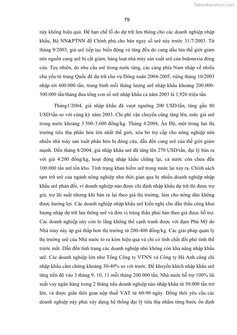 Luận án tiến sĩ kinh tế Xác định hàm cầu nhập khẩu vật tư nông nghiệp của Việt Nam trong thời kỳ đổi mới lấy ví dụ phân bón Urê - 15 Trang 85