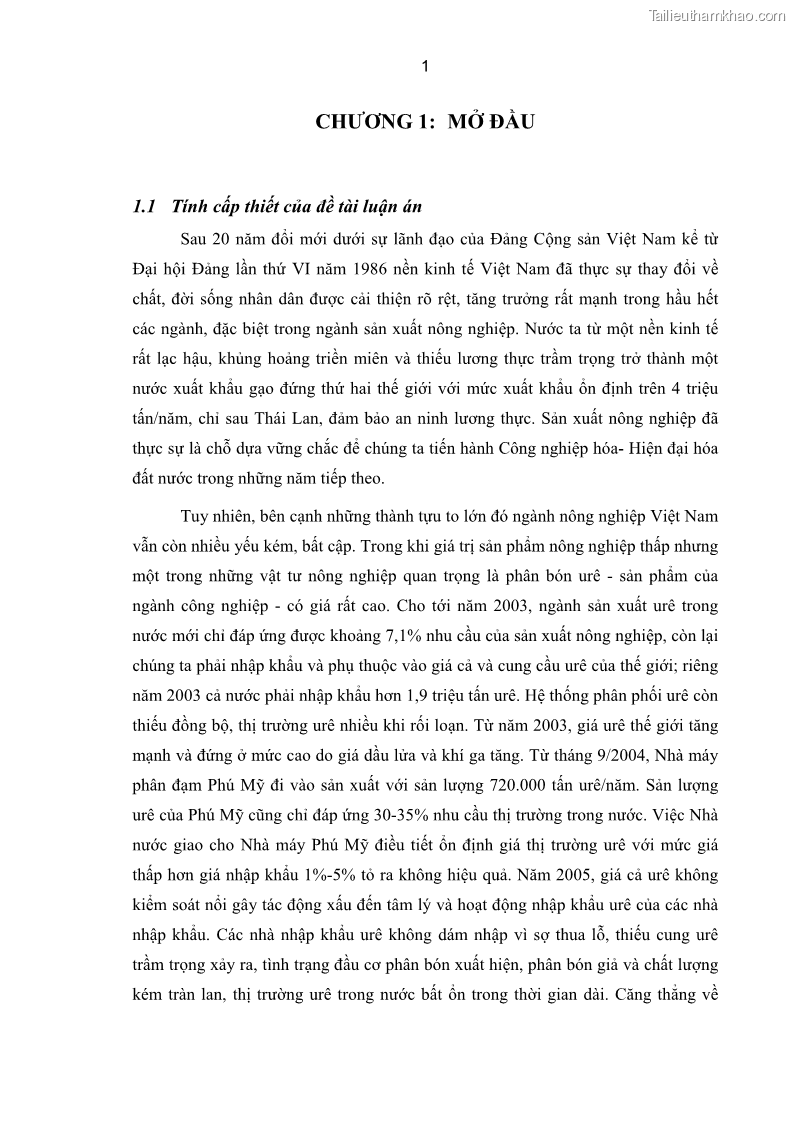 Luận án tiến sĩ kinh tế Xác định hàm cầu nhập khẩu vật tư nông nghiệp của Việt Nam trong thời kỳ đổi mới lấy ví dụ phân bón Urê - 2 Trang 7