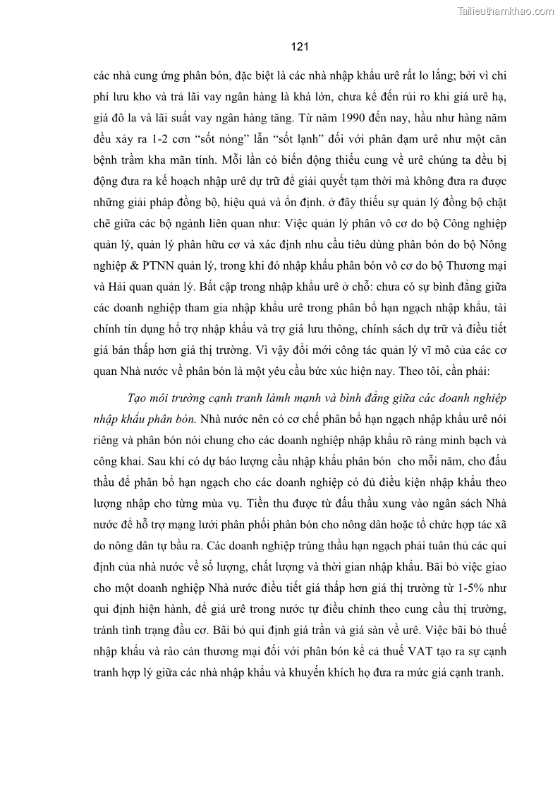 Luận án tiến sĩ kinh tế Xác định hàm cầu nhập khẩu vật tư nông nghiệp của Việt Nam trong thời kỳ đổi mới lấy ví dụ phân bón Urê - 22 Trang 127