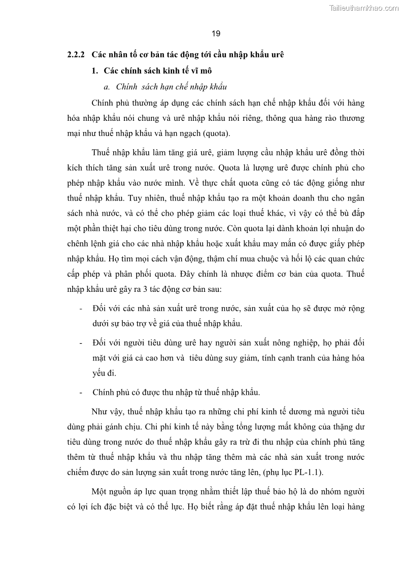 Luận án tiến sĩ kinh tế Xác định hàm cầu nhập khẩu vật tư nông nghiệp của Việt Nam trong thời kỳ đổi mới lấy ví dụ phân bón Urê - 5 Trang 25