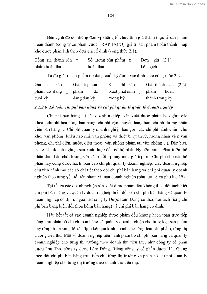 Luận án tiến sĩ kinh tế Xây dựng mô hình kế toán quản trị chi phí trong các doanh nghiệp sản xuất dược phẩm Việt Nam - 19 Trang 109