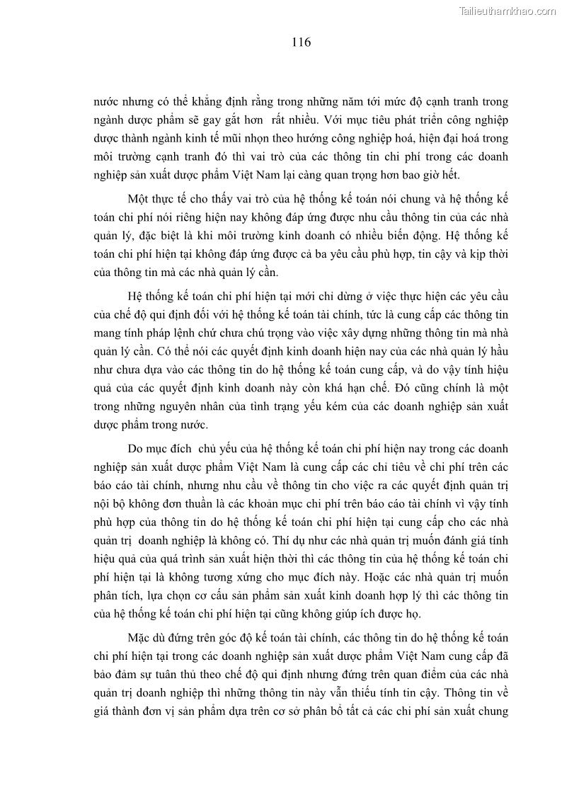 Luận án tiến sĩ kinh tế Xây dựng mô hình kế toán quản trị chi phí trong các doanh nghiệp sản xuất dược phẩm Việt Nam - 21 Trang 121