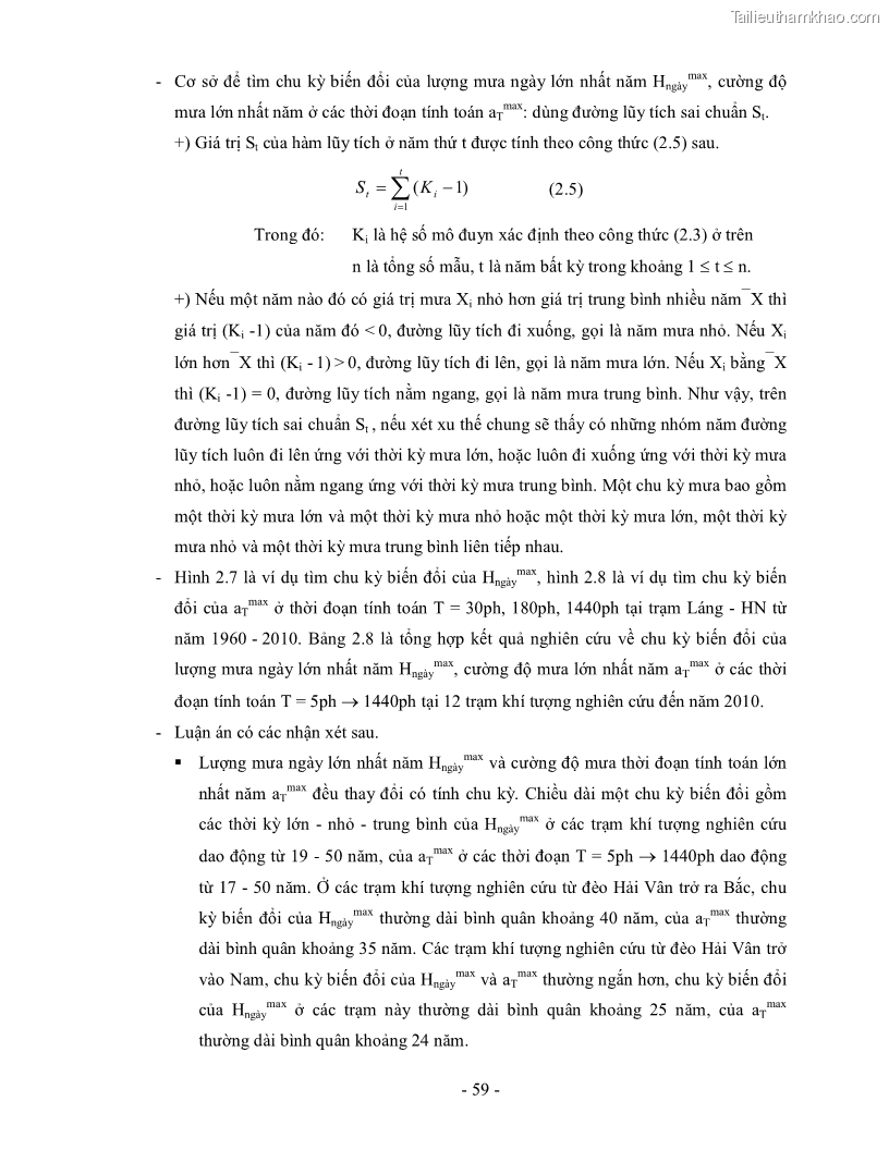 Luận án tiến sĩ kỹ thuật Nghiên cứu xác định một số tham số về mưa góp phần hoàn thiện công thức tính lưu lượng thiết kế công trình thoát nước nhỏ trên đường trong điều kiện khí hậu Việt Nam - 13 Trang 73