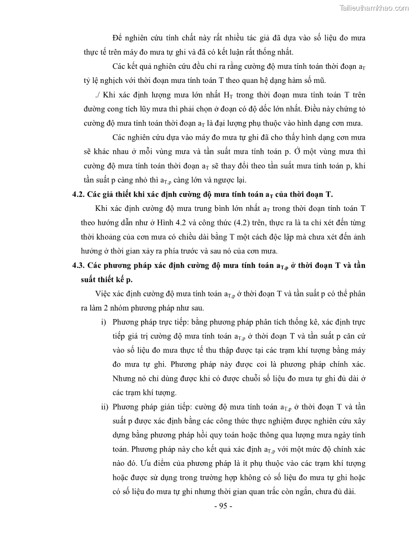 Luận án tiến sĩ kỹ thuật Nghiên cứu xác định một số tham số về mưa góp phần hoàn thiện công thức tính lưu lượng thiết kế công trình thoát nước nhỏ trên đường trong điều kiện khí hậu Việt Nam - 19 Trang 109
