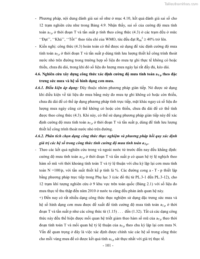 Luận án tiến sĩ kỹ thuật Nghiên cứu xác định một số tham số về mưa góp phần hoàn thiện công thức tính lưu lượng thiết kế công trình thoát nước nhỏ trên đường trong điều kiện khí hậu Việt Nam - 20 Trang 115