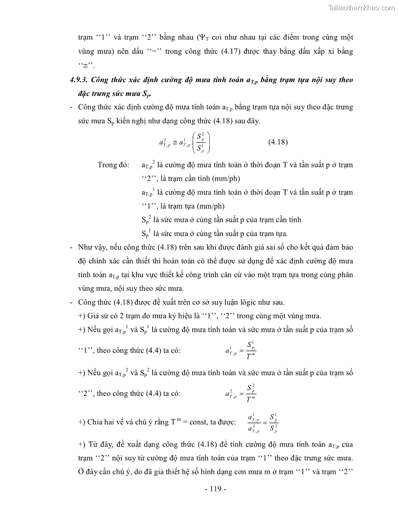 Luận án tiến sĩ kỹ thuật Nghiên cứu xác định một số tham số về mưa góp phần hoàn thiện công thức tính lưu lượng thiết kế công trình thoát nước nhỏ trên đường trong điều kiện khí hậu Việt Nam - 23 Trang 133