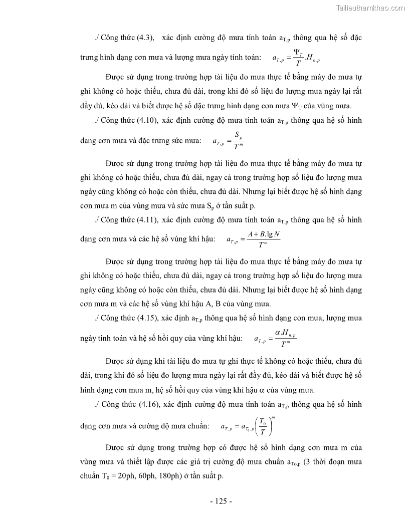Luận án tiến sĩ kỹ thuật Nghiên cứu xác định một số tham số về mưa góp phần hoàn thiện công thức tính lưu lượng thiết kế công trình thoát nước nhỏ trên đường trong điều kiện khí hậu Việt Nam - 24 Trang 139
