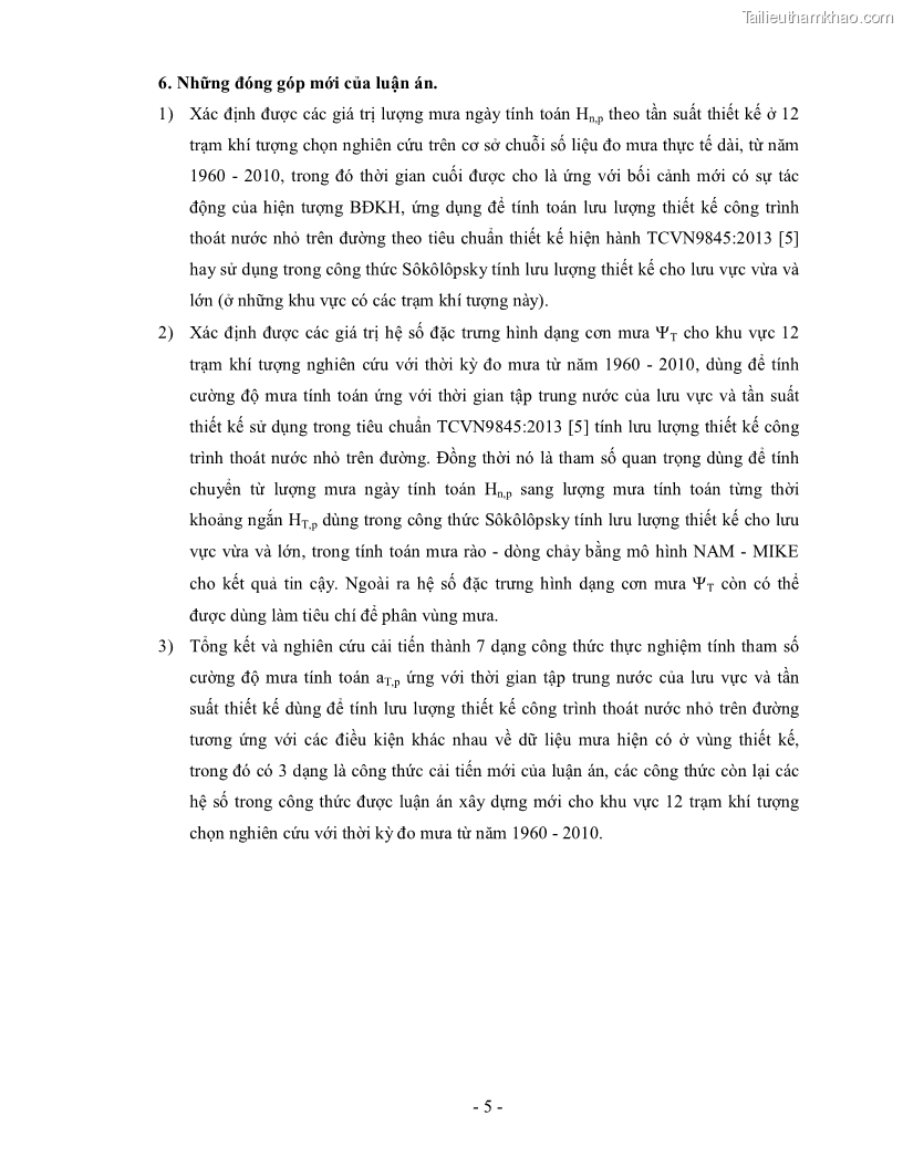 Luận án tiến sĩ kỹ thuật Nghiên cứu xác định một số tham số về mưa góp phần hoàn thiện công thức tính lưu lượng thiết kế công trình thoát nước nhỏ trên đường trong điều kiện khí hậu Việt Nam - 4 Trang 19